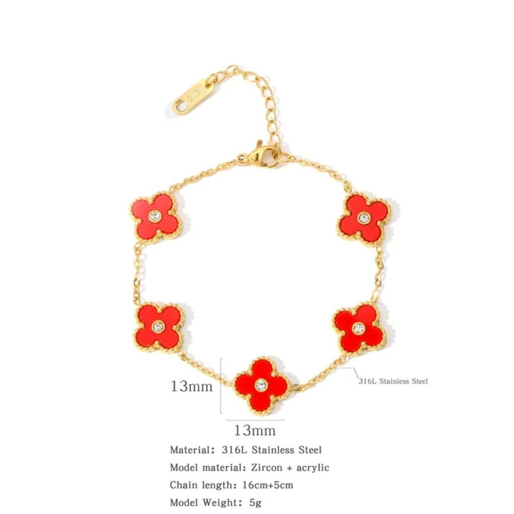 18k Gold Plated Fashionable Clover Bracelet color red